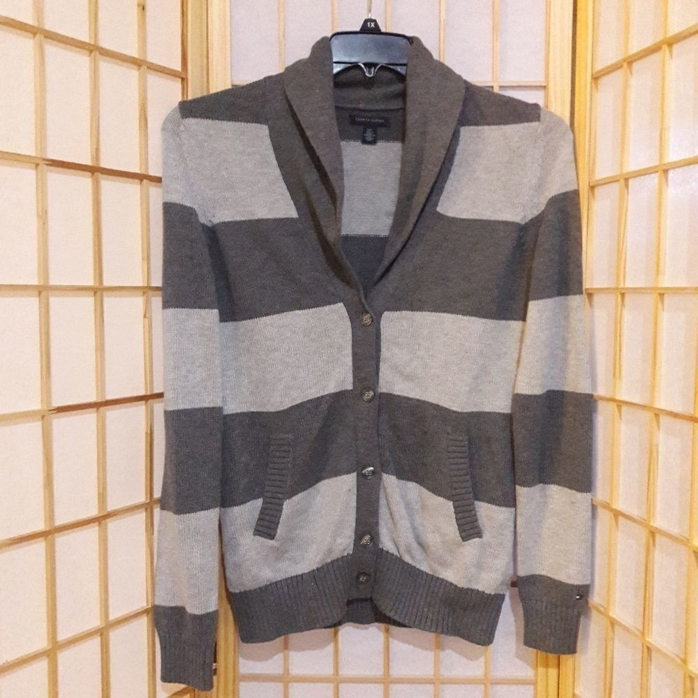 Tommy Hilfiger Striped Gray Cardigan Sweater S